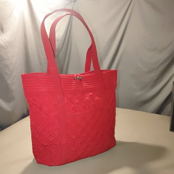 Large Vera Bradley Tall Quilted Red Tote Bag Interior Pockets Colorful Lining - Picture 4 of 13